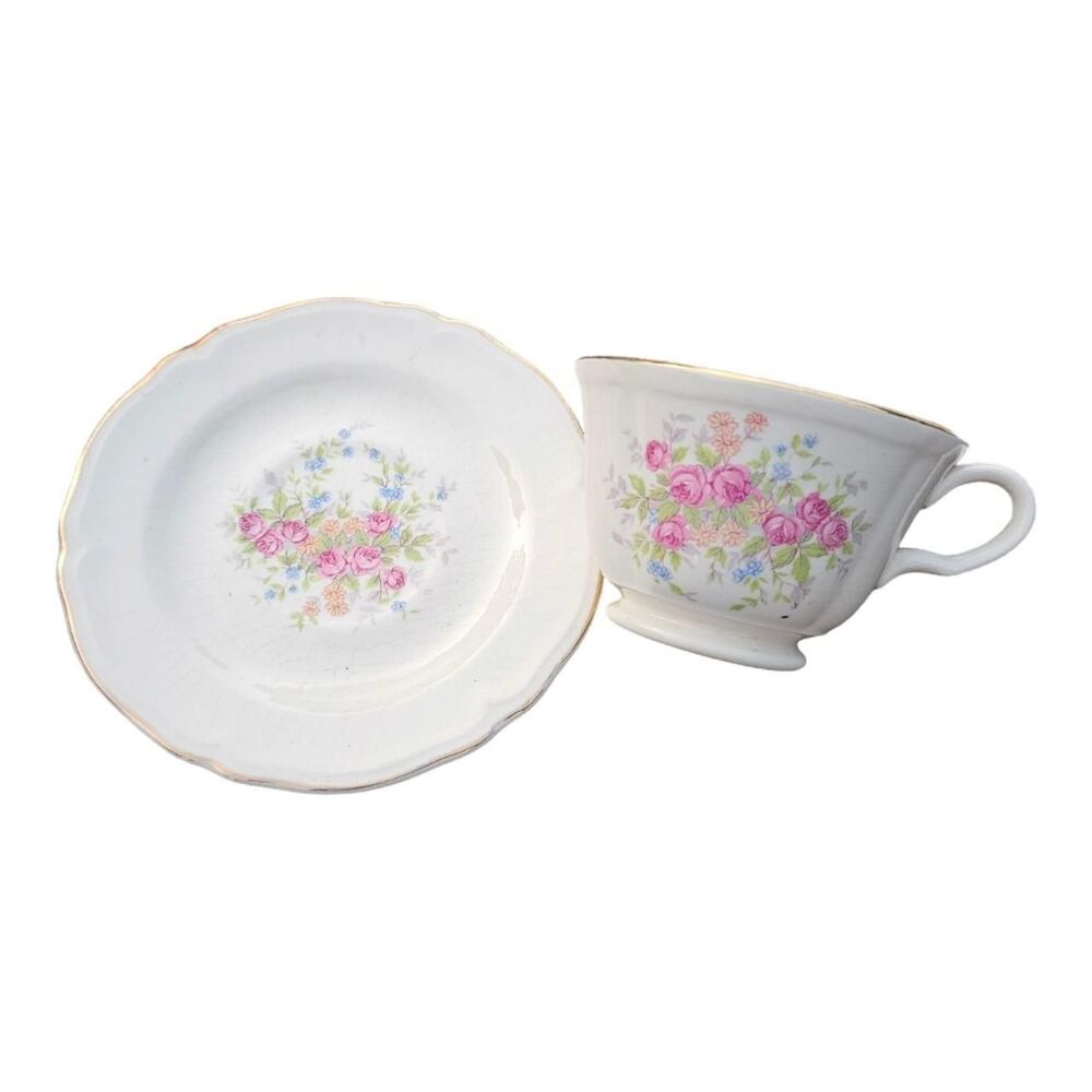 VTG Edwin Knowles Floral Rose China Teacup & Saucer